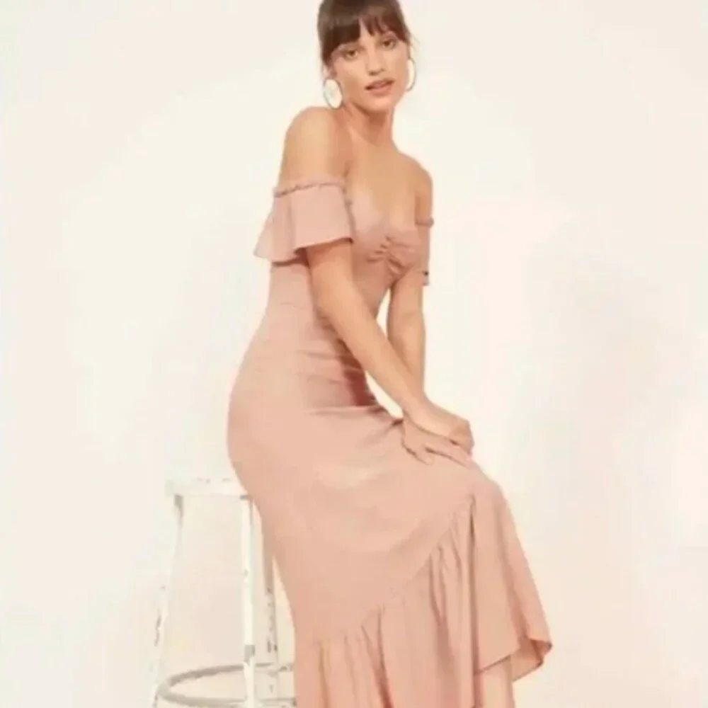 Reformation Butterfly Midi Flutter Sleeve Dress in Blush - Picture 2 of 16